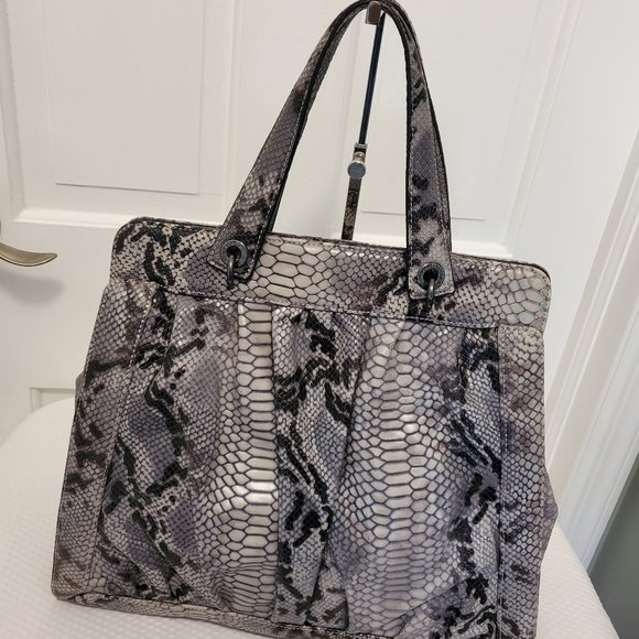 EC Tosca Blu Snakprint Leather Large Satchel/Tote Grey & Black - Picture 6 of 16